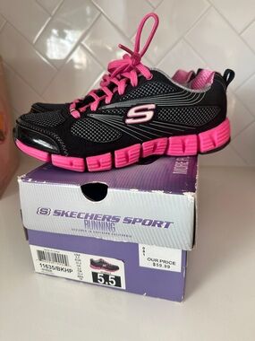 Skechers Black with Bright Pink Athletic Sneakers